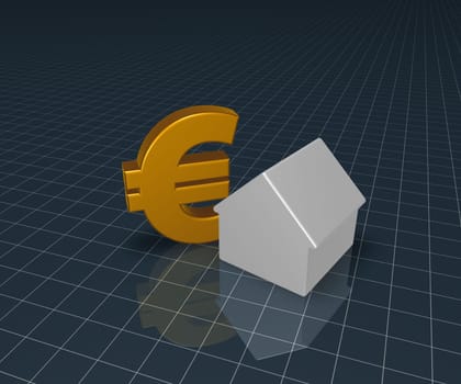 house and eurosymbol - 3d illustration