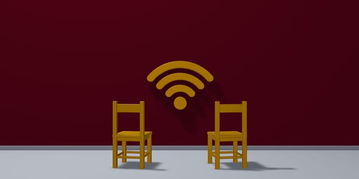 two chairs and wifi symbol - 3d rendering
