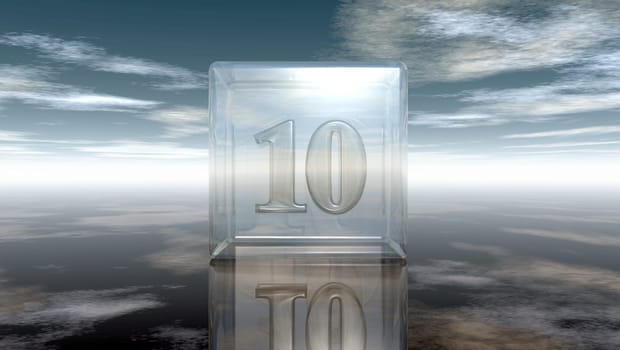 the number ten in glass cubes under cloud sky - 3d illustration