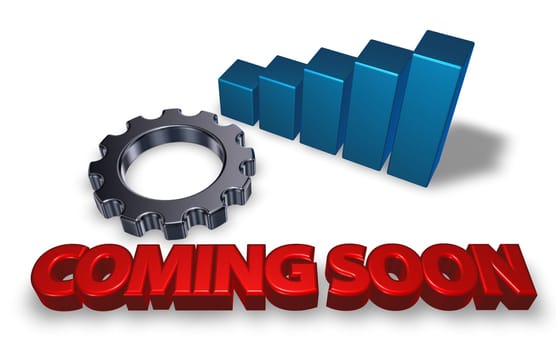 coming soon text and gear - 3d illustration
