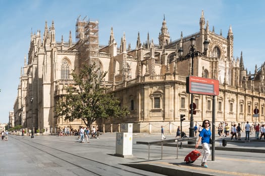 SEVILLE, SPAIN - CIRCA OCTOBER 2017: Gothic building of the Cathedral of Saint Mary of the See (Seville Cathedral) in Seville Andalusia Spain.