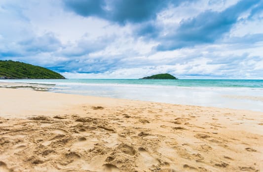 Beautiful tropical beach and sea on blue sky background