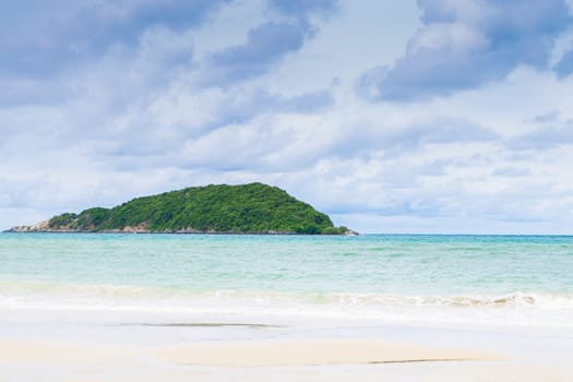 Beautiful tropical beach and sea on blue sky background
