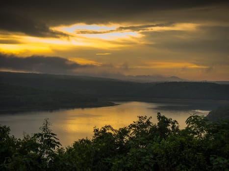 Mountain landscape during sunset in the summer time