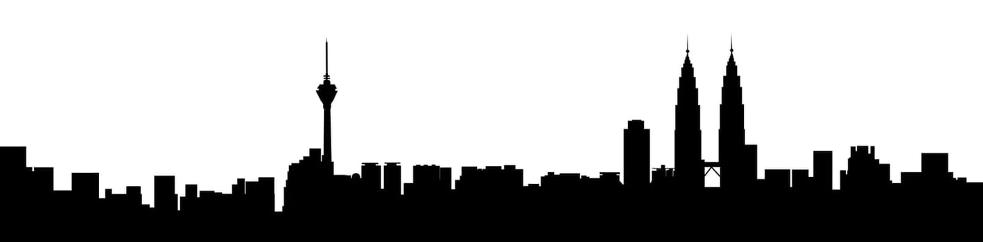 Kuala Lumpur city skyline panorama view graphic in black and white.