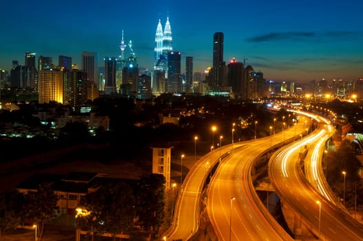 The capital of Malaysia, Kuala Lumpur city skyline in twilight view.