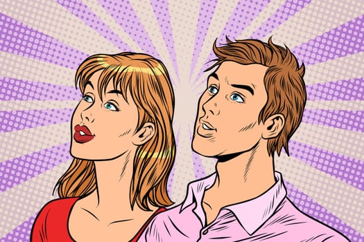 Beautiful couple man and woman. Pop art retro vector vintage illustrations