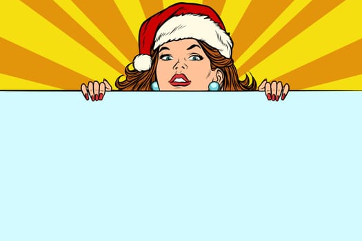 Santa girl with copy space poster. Pop art retro vector Illustrator
