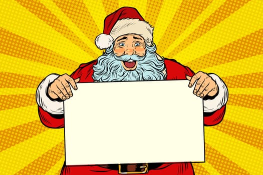 Joyful Santa Claus with poster template. Pop art retro vector illustration