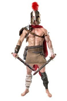 Ancient warrior or Gladiator posing over a white background