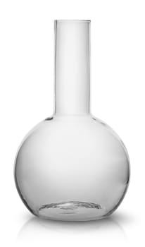 In front empty flask isolated on white background. Medicine, Chemistry