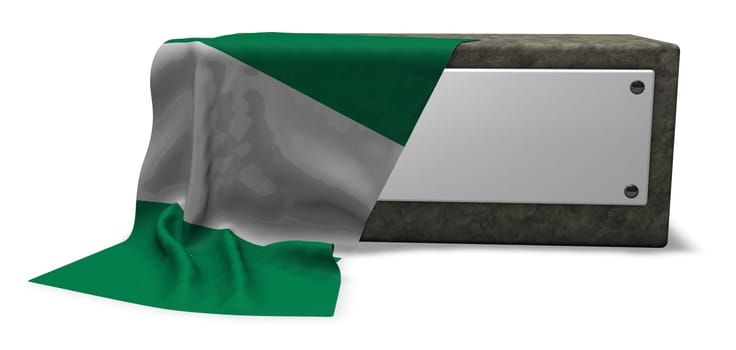 stone base with empty shield and flag of nigeria - 3d rendering