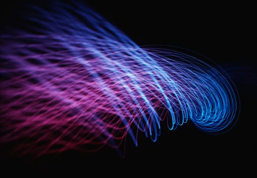 3D illustration, energy lines representing data passing through cloud computing.