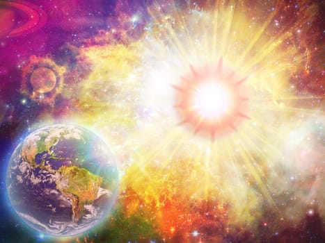 Solar explosion illustration and space fantasy