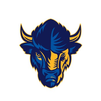 Retro style illustration of head of an American Bison, American buffalo or simply buffalo,viewed from front on isolated background.