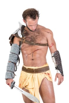 Ancient warrior or Gladiator isolated in a white background