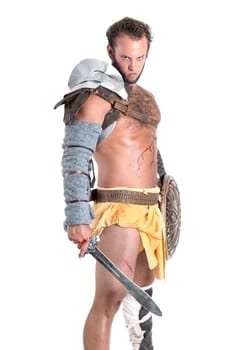 Ancient warrior or Gladiator isolated in a white background