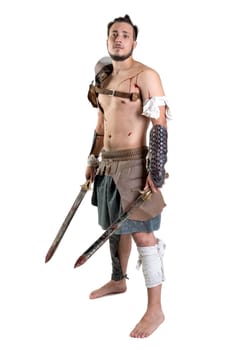 Ancient warrior or Gladiator isolated in a white background