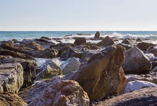 Stone beach in Almunecar, Andalusia, Spain