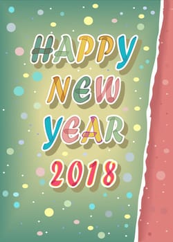 Happy New Year 2018. Artistic font with painting effect. Red number 2018. Ragged edge of paper. Watercolor blurs. Illustration