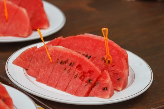 Colorful Thai fresh fruit on ceramic plate