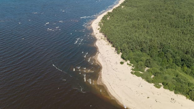 Gauja river Latvia drain into Baltic Sea aerial drone top view