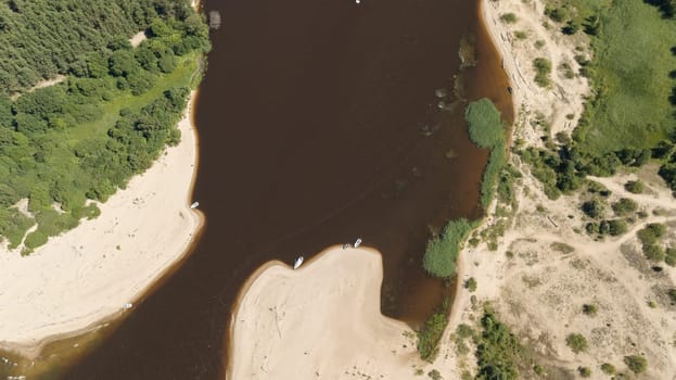 Gauja river Latvia drain into Baltic Sea aerial drone top view