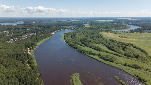 Gauja river Latvia drain into Baltic Sea aerial drone top view