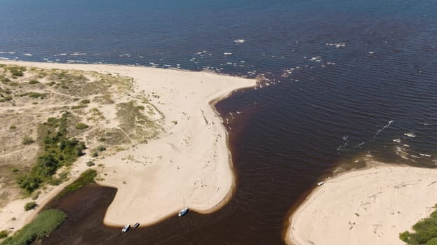 Gauja river Latvia drain into Baltic Sea aerial drone top view