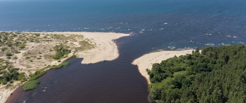 Gauja river Latvia drain into Baltic Sea aerial drone top view