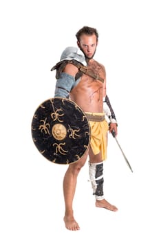 Ancient warrior or Gladiator isolated in a white background