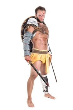Ancient warrior or Gladiator isolated in a white background