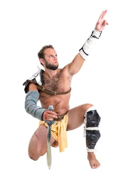 Ancient warrior or Gladiator isolated in a white background