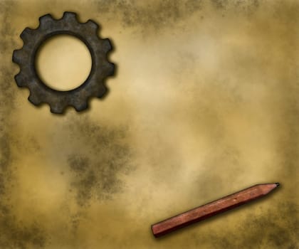 grunge background with gear and pencil