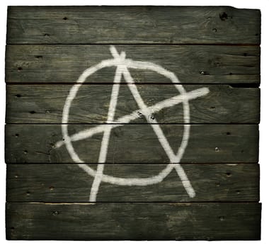 anarchy symbol on board wall