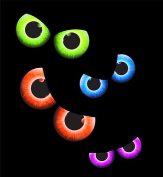 halloween spooky scary eyes  vector  design isolated on black background