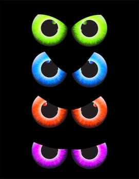 halloween spooky scary eyes  vector  design isolated on black background