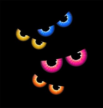 halloween spooky scary eyes  vector  design isolated on black background