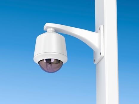 Dome security camera against blue sky
