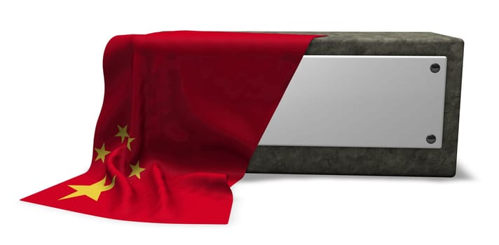 stone base with empty shield and flag of china - 3d rendering