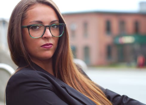 young woman glasses portrait attractive businesswoman smart modern lifestyle
