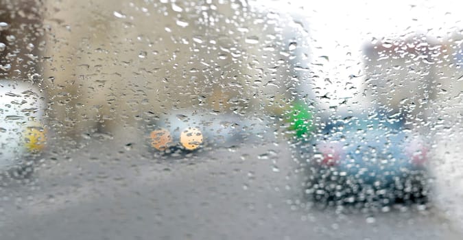 Car window with raindrops
