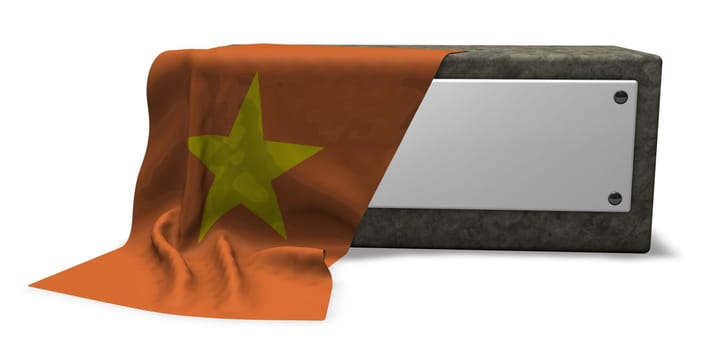 stone base with empty shield and flag of vietnam - 3d rendering