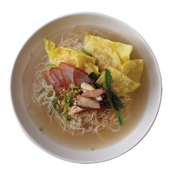 Egg Noodle with Shrimp Wonton and Crab and Grilled Pork..Clipping path (Dicut around Object) for work.