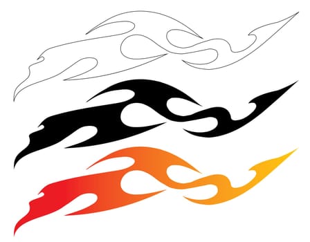 automobile, black, fire, line, motorcycle, red, sticker, vector. Graphic vector sticker design.