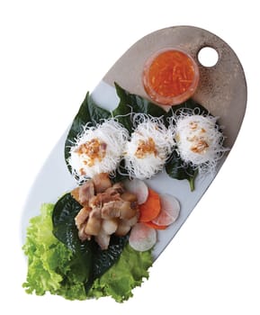 Grilled Marinated Sliced Pork served with Rice Noodles..Clipping path (Dicut around Object) for work.