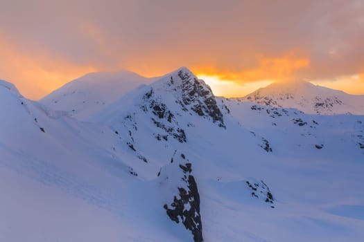 winter sunset in the Retezat Mountains, Romania
