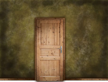 dirty wall with wooden door