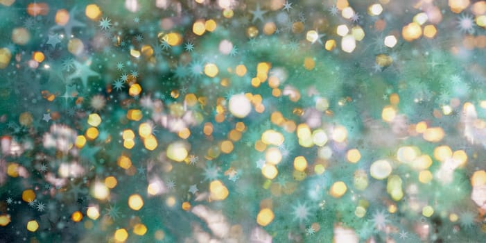 christmas lights bokeh stars texture gold cyan card design