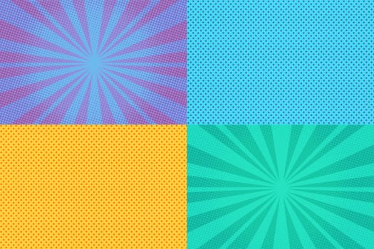 Collection of colored pop art retro backgrounds with halftones. Pop art retro vector illustration